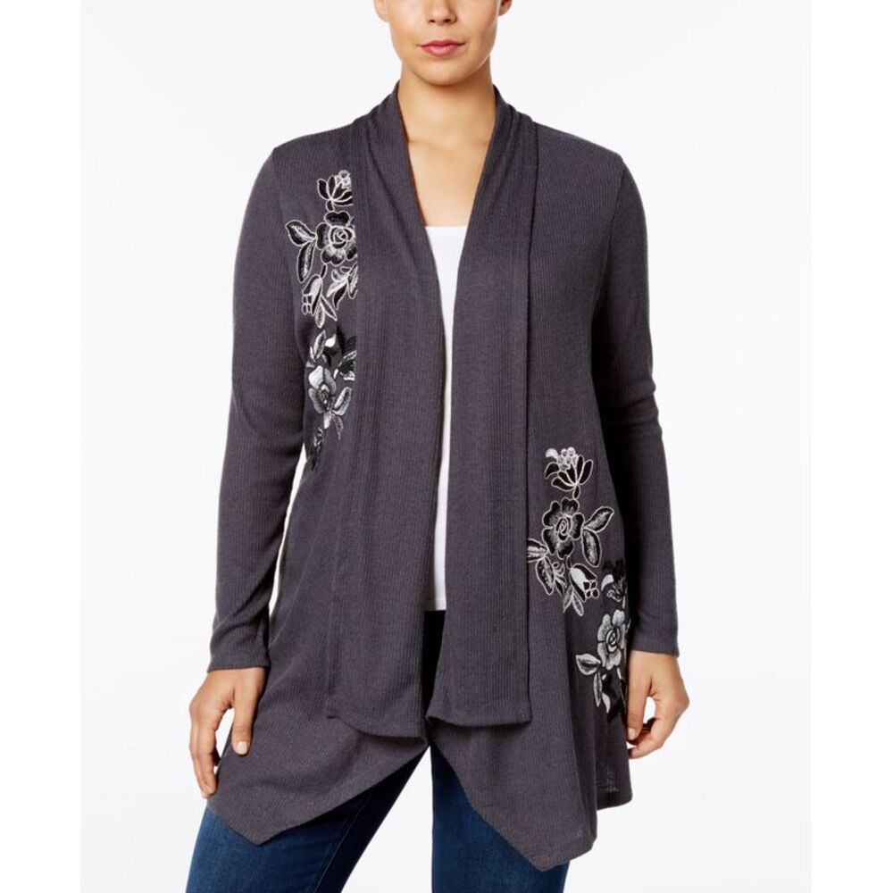 INC International Concepts Plus Size Embroidered Open Cardigan